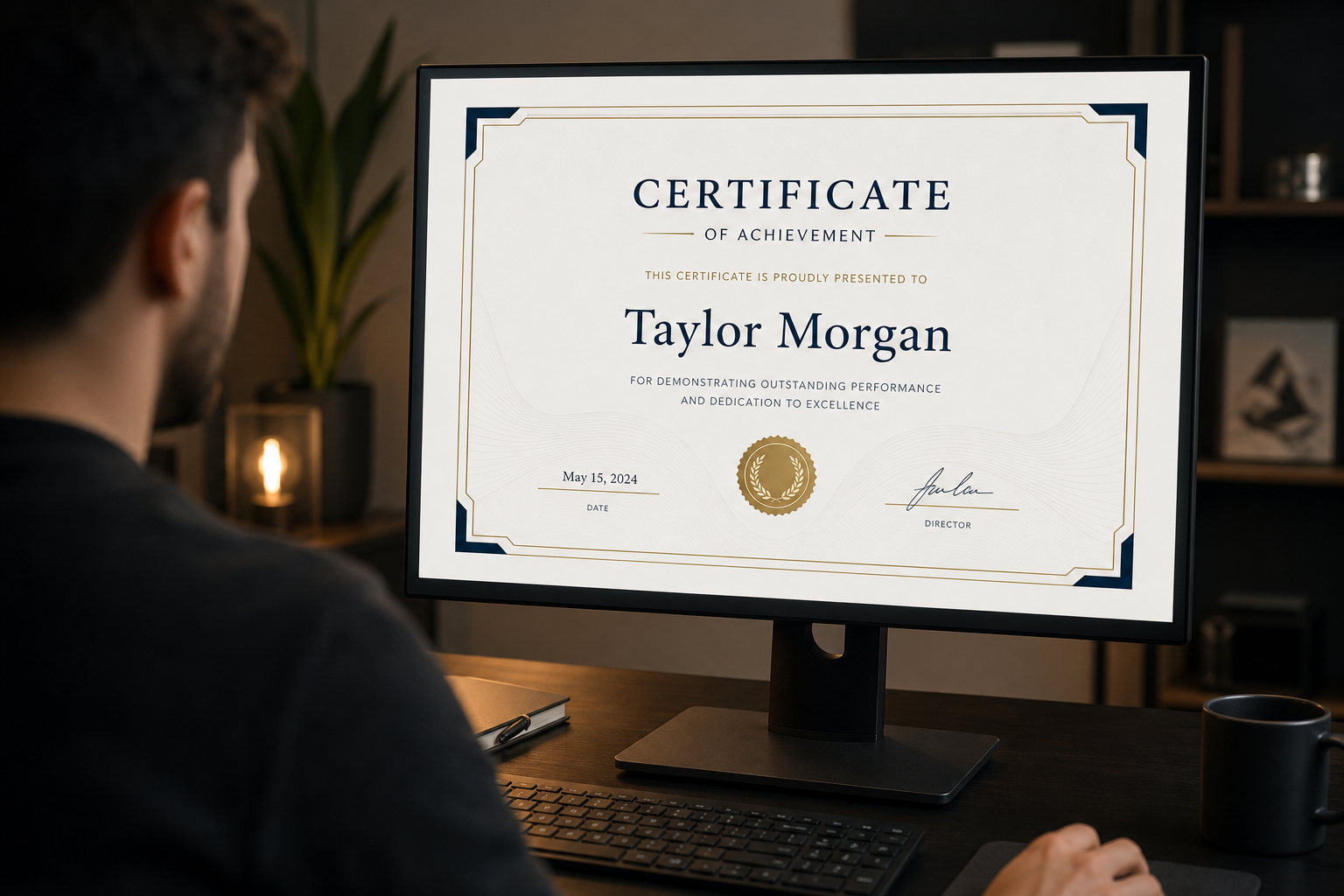 Certificate design workspace on a studio monitor